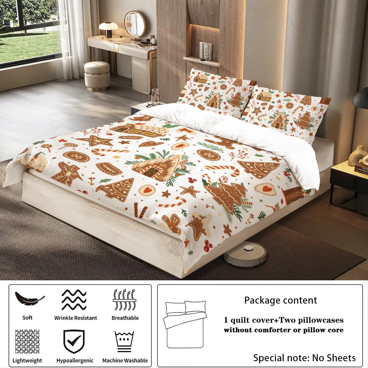 Christmas Cottage Gingerbread Breathable Bedding Set